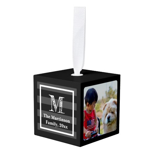 3 Foto Gepersonaliseerd collage met monogram Decoratie (Voorkant hoekig)