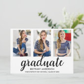 3 Foto Gold Modern Graduation Party nodigt WB uit Kaart (Staand voorkant)