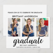 3 Foto Gold Modern Graduation Party nodigt WB uit Kaart (Voorkant / Achterkant)