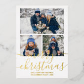 3 Foto Gold Script Merry Kerstry Gold Folie Feestdagenkaart (Voorkant)