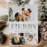 3 Foto Goud & Groen Vrolijk Kerstfeest Feestdagenkaart<br><div class="desc">Elegante 3 foto vakantie kaart met een schone en moderne uitstraling,  met goud & groen graphics,  met een winter botanische gouden patroon terug.</div>