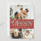 3 Foto Goud Groene Rood Prettig Kerstfeest Feestdagenkaart (Voorkant)