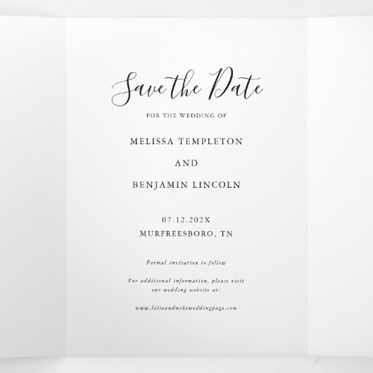 3 Foto Handgeschreven bruiloft Bewaar de datum Drieluik Aankondiging (Binnenkant midden)