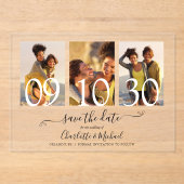 3 Foto Handtekening Script Trouw Save The Date Acryl Uitnodigingen (Voorkant)