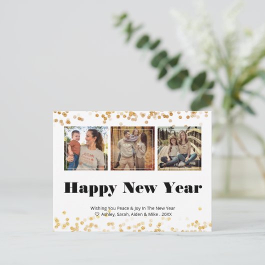 3 Foto Happy Nieuwjaar Feestdagenkaart (Staand voorkant)