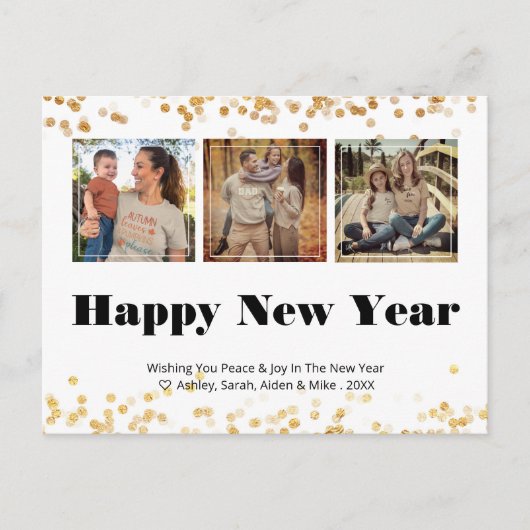 3 Foto Happy Nieuwjaar Feestdagenkaart (Voorkant)