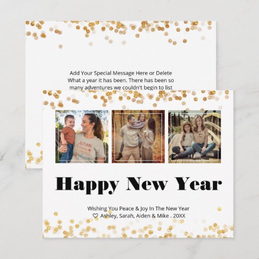3 Foto Happy Nieuwjaar Kaart Notitiekaartje (Voorkant / Achterkant)