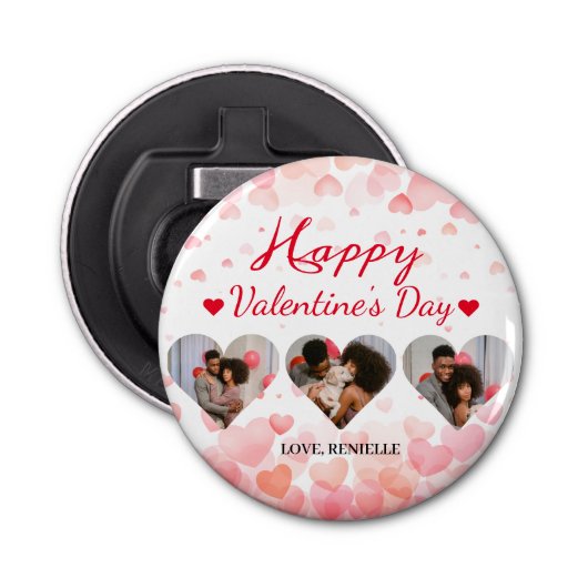 3 foto Hart collage Valentijnsdag paar Button Flesopener (Voorkant)