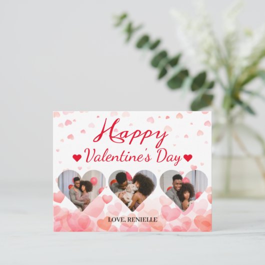 3 foto Hart collage Valentijnsdag paar Feestdagenkaart (Staand voorkant)