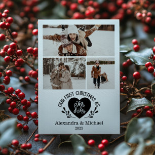 3 Foto Hart Eerste Kerstmis als Meneer & Mevrouw Feestdagenkaart