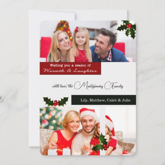 3 Foto Holly en bessen Kerstmis Feestdagenkaart (Voorkant)