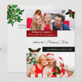 3 Foto Holly en bessen Kerstmis Feestdagenkaart (Voorkant / Achterkant)