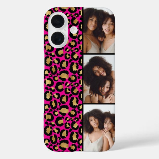 3 Foto Hot Pink En Goud Luipaardprint Case-Mate iPhone Case (Achterkant)