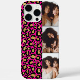 3 Foto Hot Roze En Gouden Luipaardprint iPhone 16 Pro Max Hoesje
