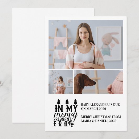 3 Foto in mijn vrolijke zwangere tijdperk Kerstmis Feestdagenkaart (Voorkant / Achterkant)