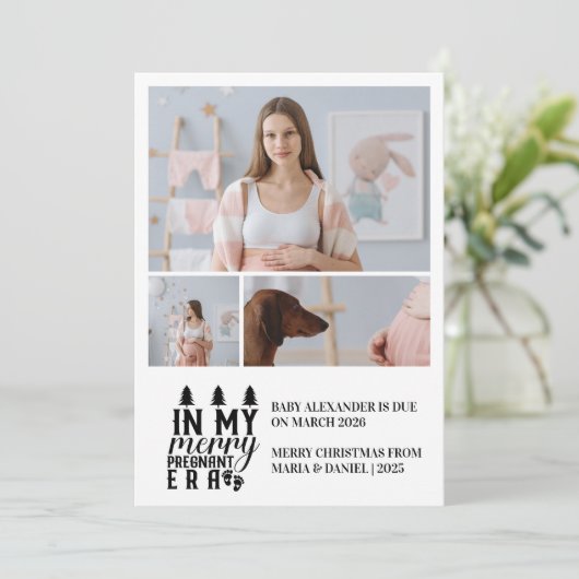 3 Foto in mijn vrolijke zwangere tijdperk Kerstmis Feestdagenkaart (Staand voorkant)