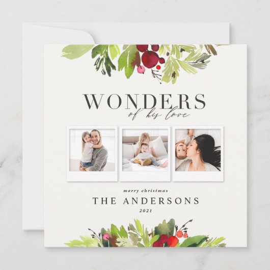 3 foto-inktvis en botanisch feestdagenkaart (Voorkant)