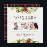 3 foto-inktvis en botanisch feestdagenkaart<br><div class="desc">Wonders van zijn liefde,  religieuze multi-foto's die een botanische vakantiekaart vormen en waterverf. Verander de achtergrondkleur om de kaart aan te passen.</div>