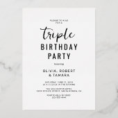 3 Foto Joint Birthday Party White Rose Gold Folie Uitnodiging (Achterkant)