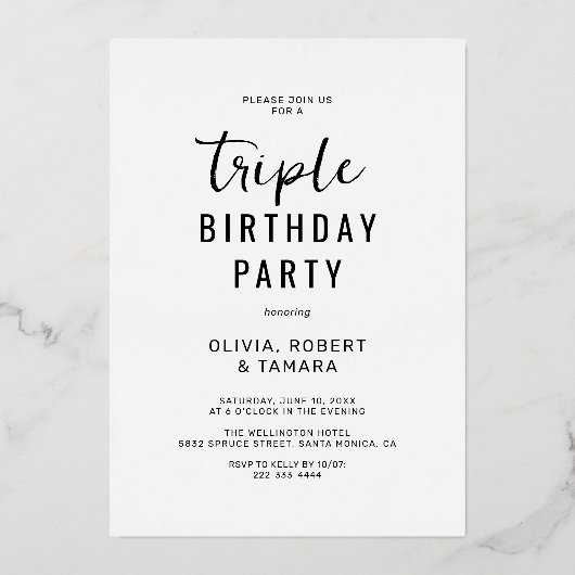 3 Foto Joint Birthday Party White Rose Gold Folie Uitnodiging (Achterkant)