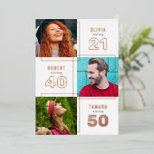 3 Foto Joint Birthday Party White Rose Gold Folie Uitnodiging (Staand Voorkant)