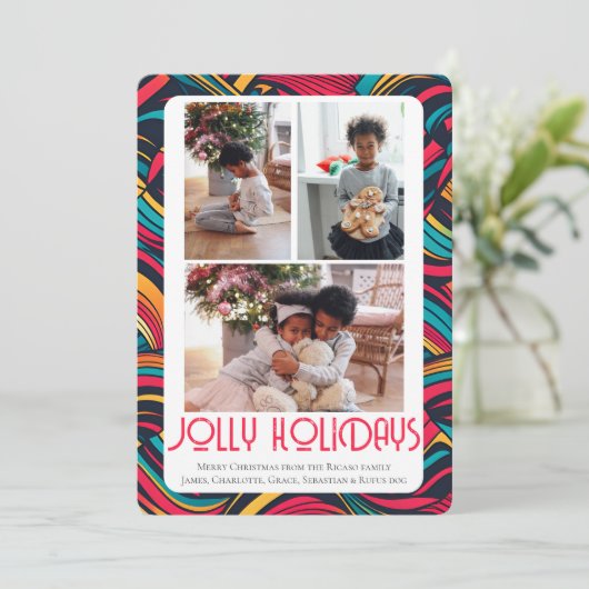 3 Foto Jolly Feestdagen Kerst Feestdagenkaart (Staand voorkant)