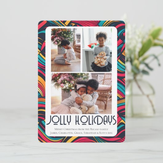 3 Foto Jolly Feestdagen Kerst Feestdagenkaart (Staand voorkant)