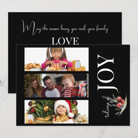 3 FOTO KERST KAART - VREUGDE met bessen (Voorkant / Achterkant)