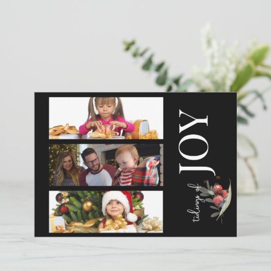 3 FOTO KERST KAART - VREUGDE met bessen (Staand voorkant)