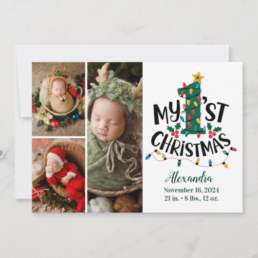 3 Foto Kerstboom Lichtjes Eerste Kerstmis Feestdagenkaart (Voorkant)