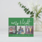 3 Foto kerstcollage - Merry & Bright green - Feestdagenkaart (Staand voorkant)