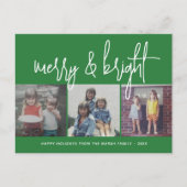 3 Foto kerstcollage - Merry & Bright green - Feestdagenkaart (Voorkant)