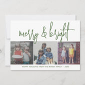 3 Foto kerstcollage - Merry & Bright - groen Feestdagenkaart (Voorkant)