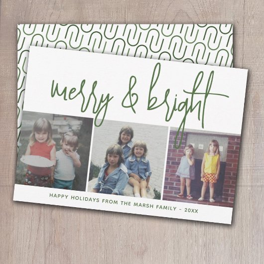 3 Foto kerstcollage - Merry & Bright - groen Feestdagenkaart