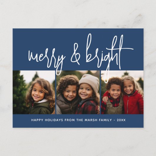 3 foto Kerstmis Collage - Merry & Bright - Marine Feestdagenkaart (Voorkant)