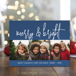 3 foto Kerstmis Collage - Merry & Bright - Marine Feestdagenkaart