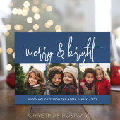 3 foto Kerstmis Collage - Merry & Bright - Marine Feestdagenkaart
