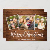 3 FOTO Kerstmis rustieke bruine boho hout groet Feestdagenkaart (Voorkant / Achterkant)