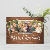 3 FOTO Kerstmis rustieke bruine boho hout groet Feestdagenkaart (Staand voorkant)
