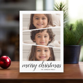 3 Foto Kerstmis Script - Retro Half Moon Patroon Feestdagenkaart