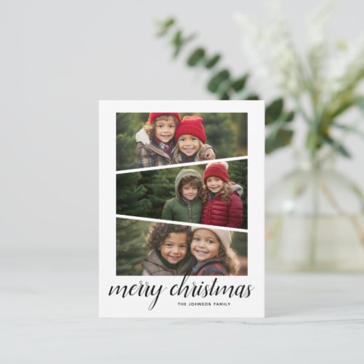 3 foto kerstscript - horizontaal wigontwerp feestdagenkaart (Staand voorkant)