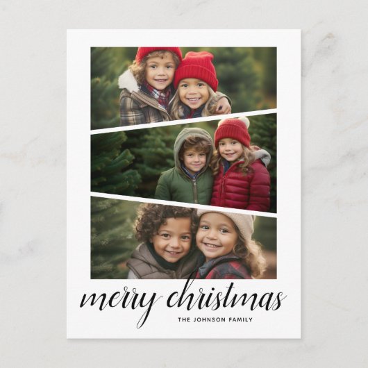 3 foto kerstscript - horizontaal wigontwerp feestdagenkaart (Voorkant)