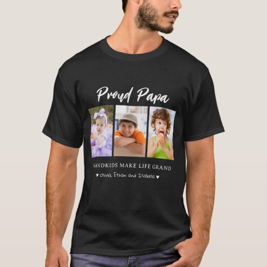 3 Foto kleinkinderen Maak het leven Grand Proud Pa T-shirt (Voorkant)