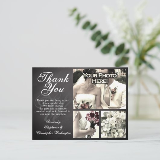 3 foto krijtbord aangepaste bruiloft dank u kaart (Staand voorkant)