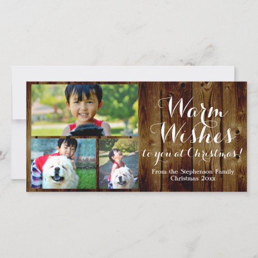 3 Foto Landelijke Kerst Wensen Vintage Feestdagenkaart (Voorkant)