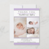 3 Foto Lavender Baby shower Geboortedatum bekendma Bedankkaart (Voorkant)