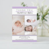3 Foto Lavender Baby shower Geboortedatum bekendma Bedankkaart (Staand voorkant)