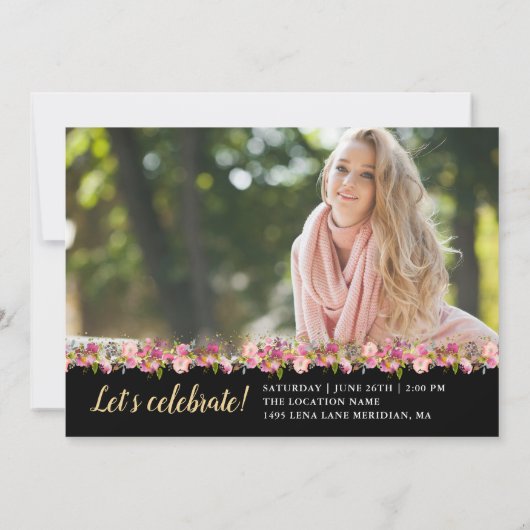 3 Foto Law School Afstuderen Floral kondiging Kaart (Achterkant)