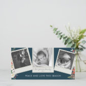 3 Foto Layout momentopname Navy Blue Feestdagenkaart (Staand voorkant)