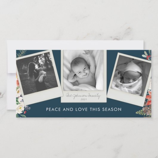 3 Foto Layout momentopname Navy Blue Feestdagenkaart (Voorkant)
